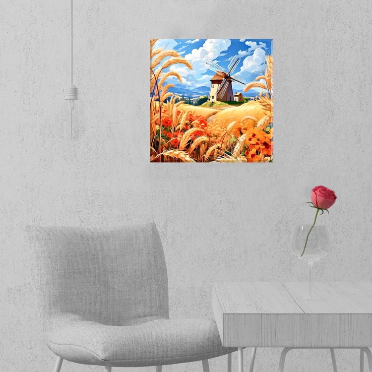 Картина по номерам с поталью «Мельница в пшеничном поле» — картинка 4