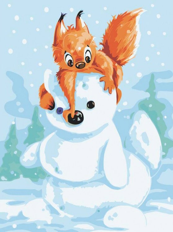 Картина по номерам «Белка и снеговик»