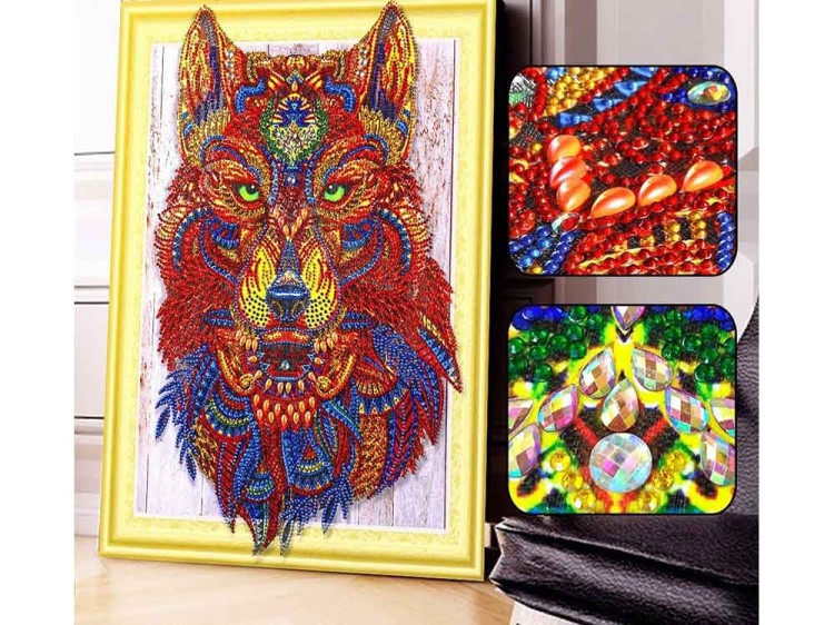 Алмазная вышивка 5D «Зеленоглазый волк» — картинка 4