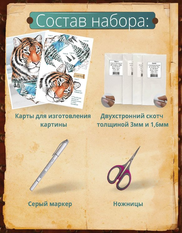 Набор папертоль «Дикая природа. Тигр» 28x20 см — картинка 3