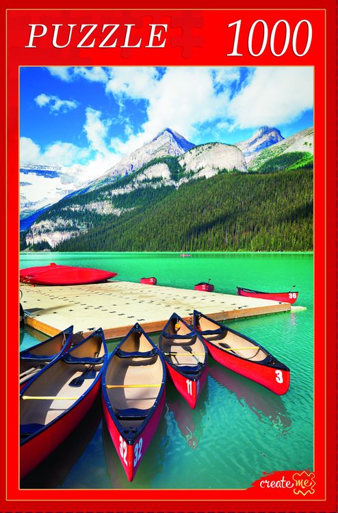 Пазлы «Красные лодки у гор»