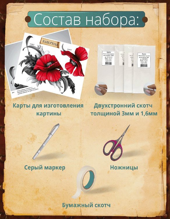 Набор папертоль «Мак на черно-белом» 29x29 см — картинка 3