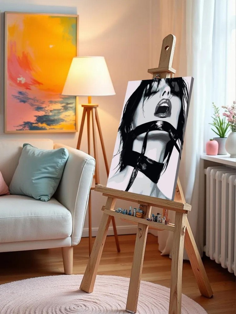 Картина по номерам «Девушка с ошейником чб, бдсм 40x50» — картинка 9