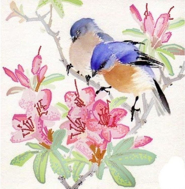 Рисунок на ткани «Птицы на ветке»