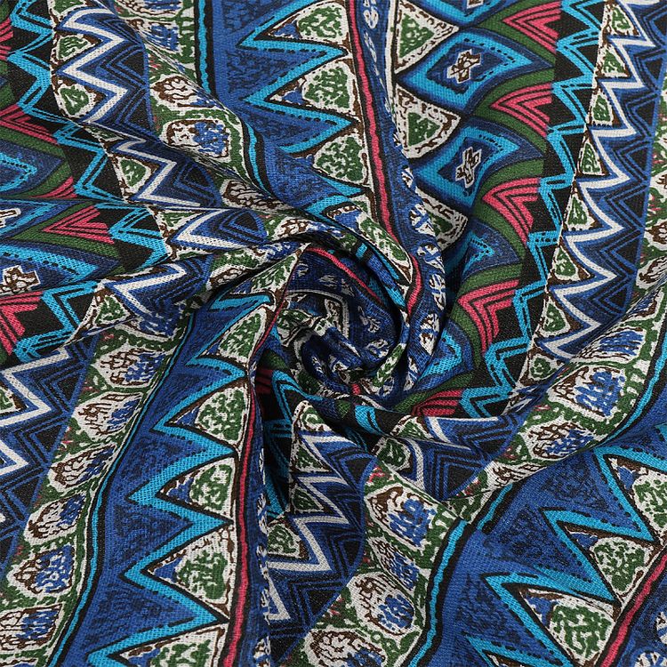 Ткань Лен, 140 г/м², 5 м x 150 см, цвет: синий, геометрический принт, TBY — картинка 3