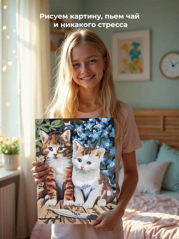 Картина по номерам «Котята с пёрышком» — картинка 6