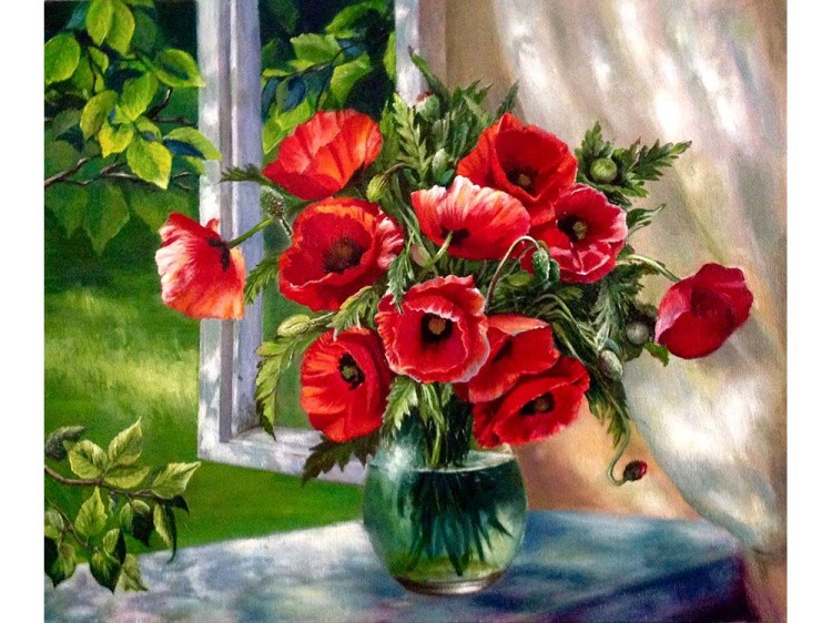 Картина по номерам «Маки на окне» — картинка 2