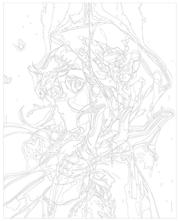 Картина по номерам «Аниме: Девушка в капюшоне с бабочками и цветами» — картинка 3