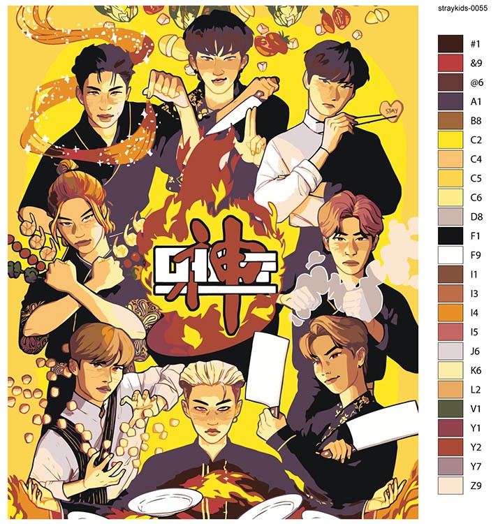 Картина по номерам «Stray Kids Стрей Кидс KPOP кпоп: Аниме» — картинка 2