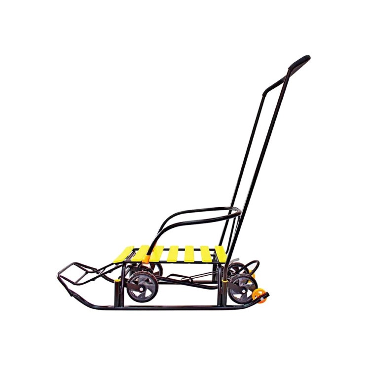 Санки детские Snow Black Auto желтые рейки с колесами — картинка 7