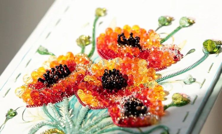 Набор для вышивания хрустальными бусинами открытка-конверт «Букет маков» — картинка 3