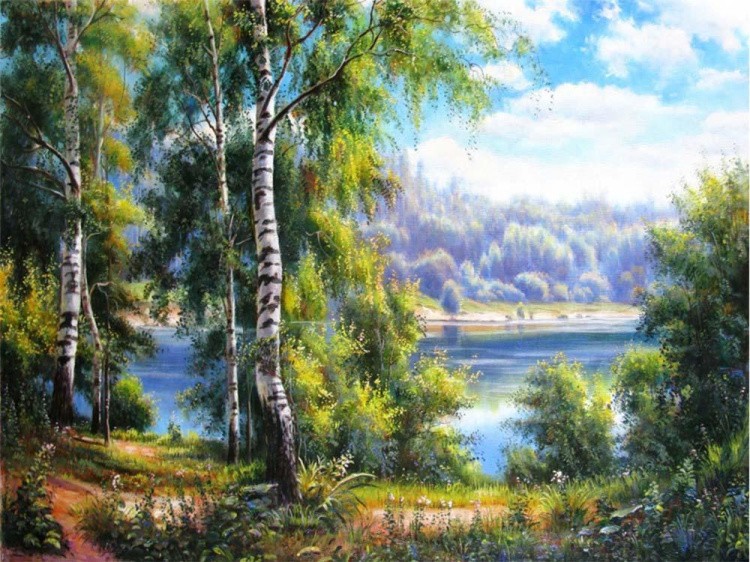 Картина по номерам «Березки у реки»
