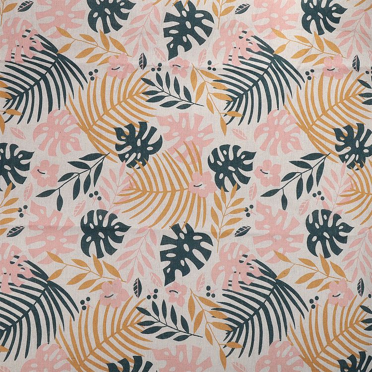 Ткань Лен, 140 г/м², 5 м x 150 см, цвет: розовый, растительный принт, TBY — картинка 2