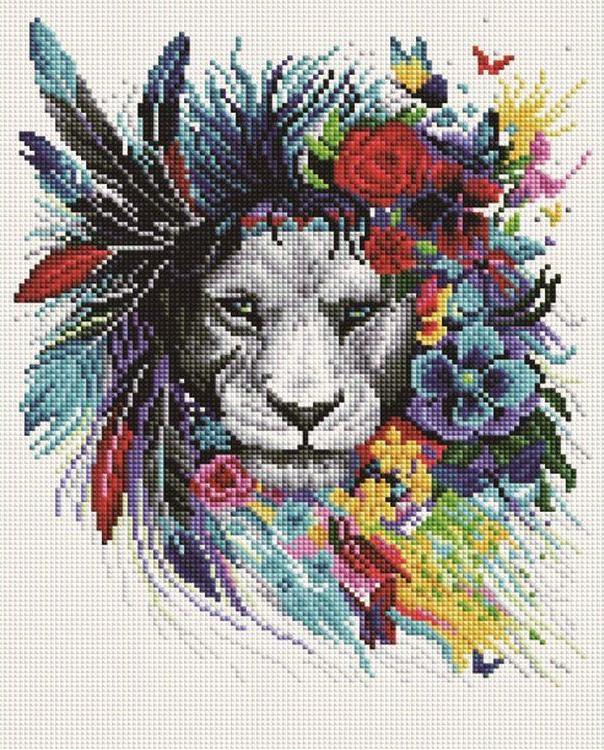 Алмазная вышивка «Лев в цветах»