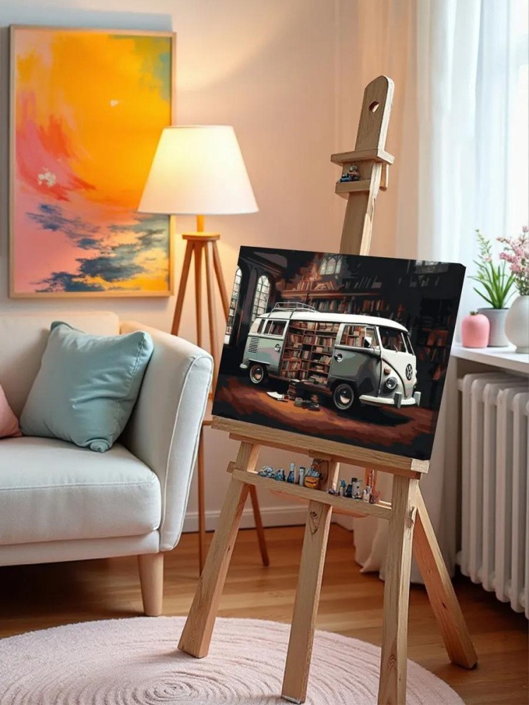 Картина по номерам «Машины: Фольксваген в библиотеке» — картинка 9