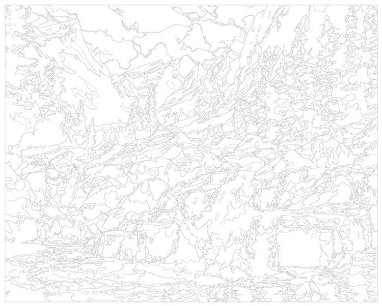 Картина по номерам «Природа: Пейзаж с ручьем возле леса в горах 2» — картинка 3