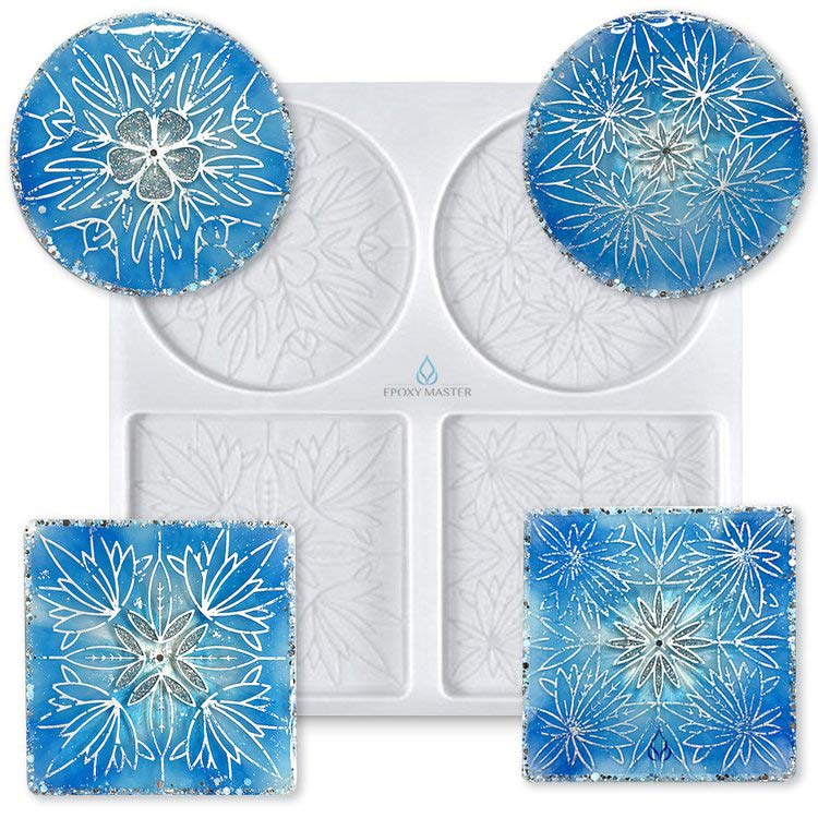 Силиконовый молд - Набор подстаканников с цветами, 24х24 см — картинка 2