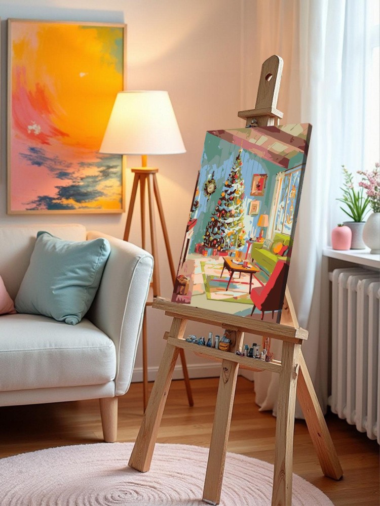 Картина по номерам Новогодняя елка в эстетичной комнате — картинка 10