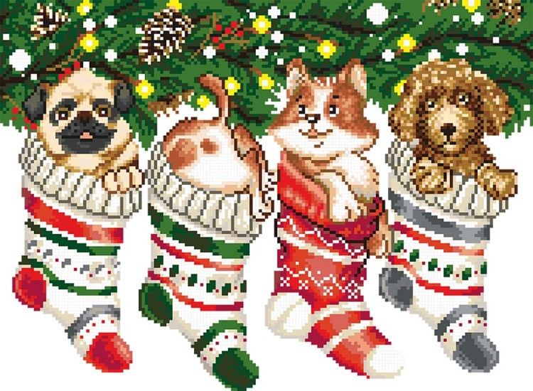 Алмазная вышивка «Щенки в носках» — картинка 2