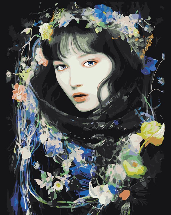 Картина по номерам «Портрет девушки с цветами 2»