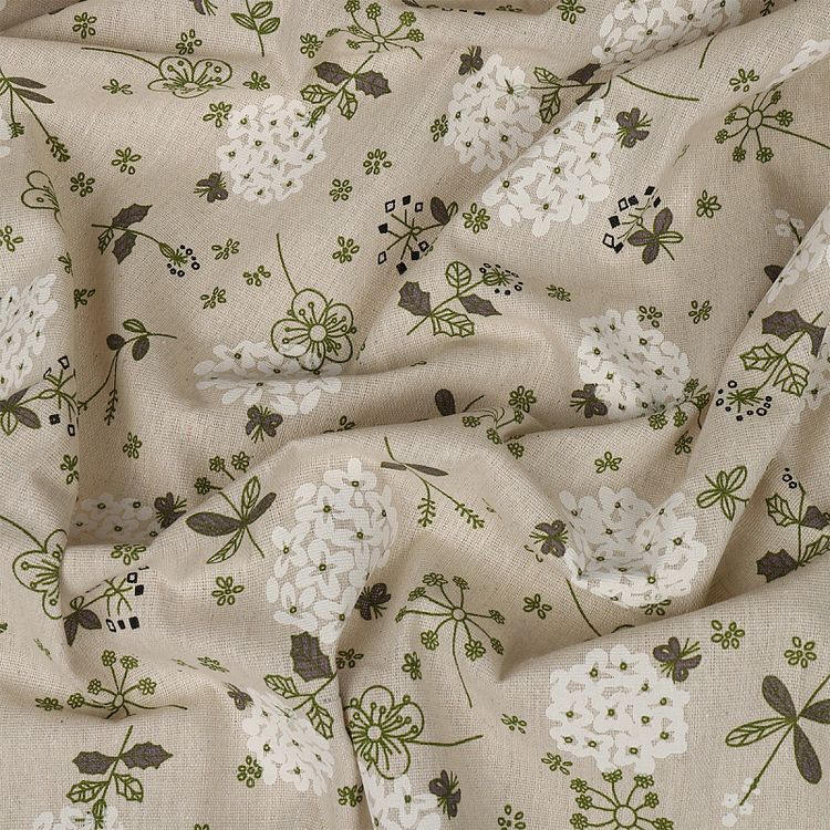 Ткань льняная, 1 м x 150 см, 140 г/м², цвет: бежевый, цветочный принт, TBY — картинка 3