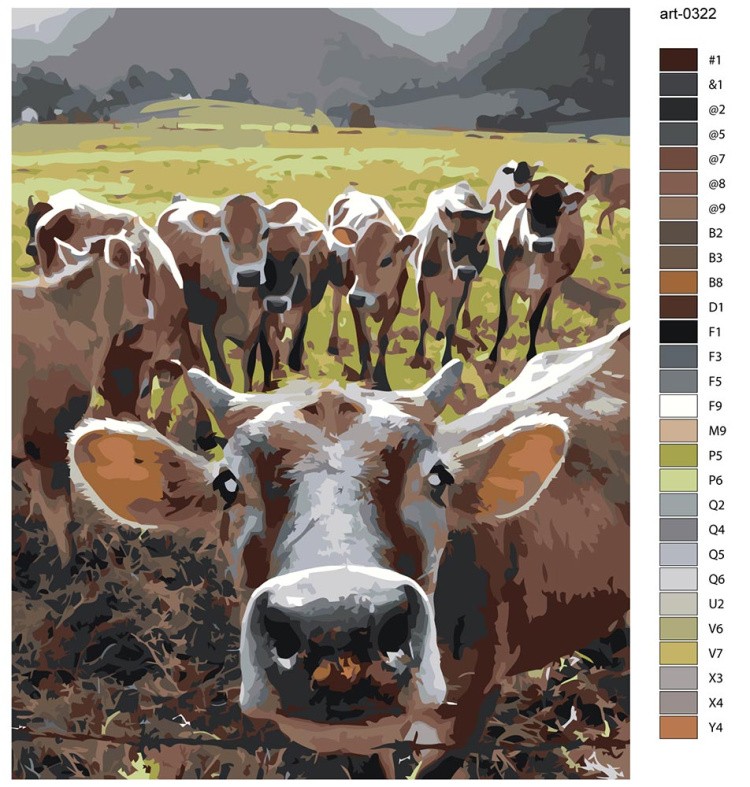 Картина по номерам «Животные: коровы пасутся на лугу в горах» — картинка 2