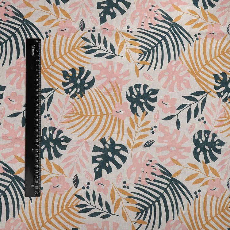 Ткань льняная, 1 м x 150 см, 140 г/м², цвет: розовый, растительный принт, TBY — картинка 6