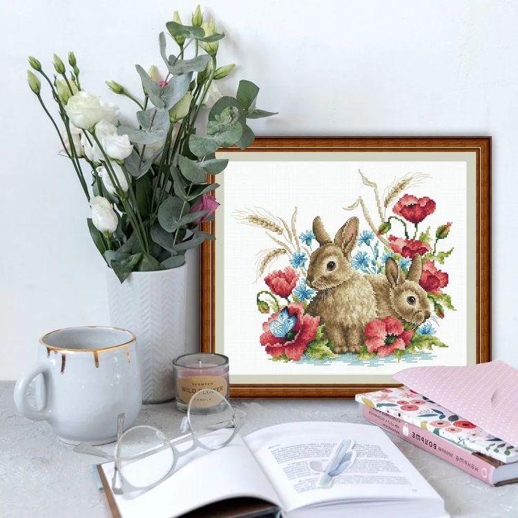 Рисунок на ткани «Зайцы в маках» — картинка 3