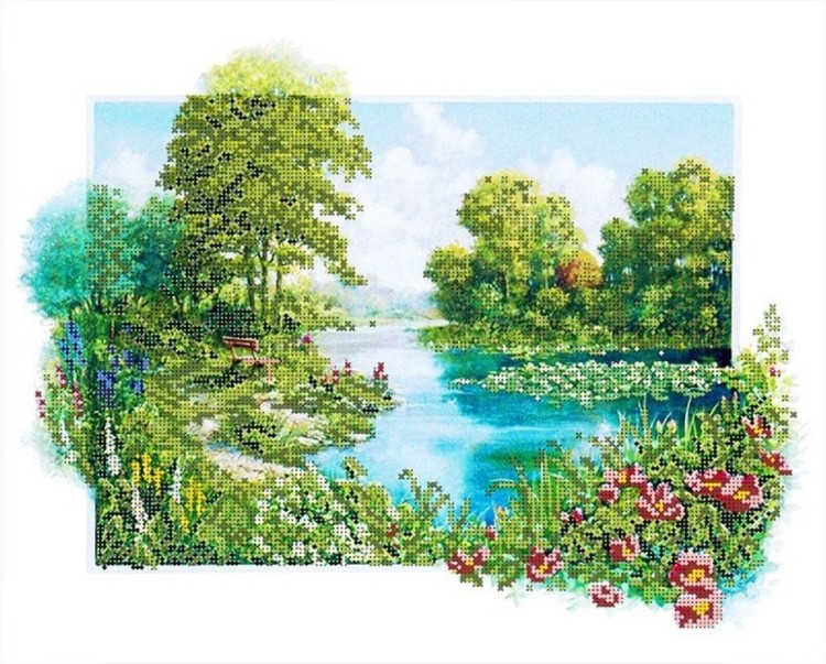 Рисунок на канве «Лесной пруд»