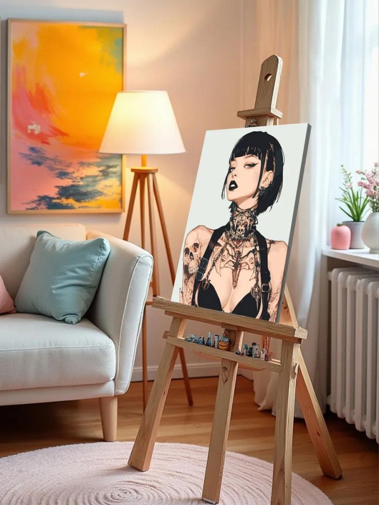 Картина по номерам «Девушка вампир с ремнями, бдсм 40x50» — картинка 10