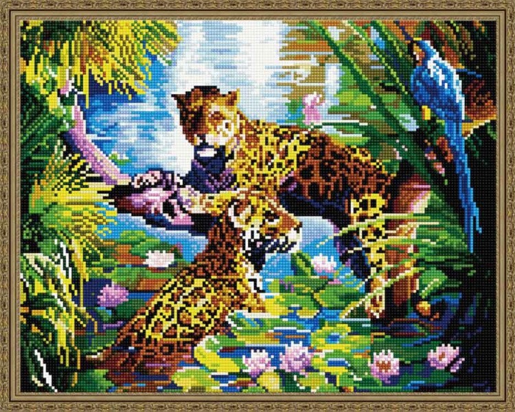 Алмазная вышивка «Леопарды в джунглях»