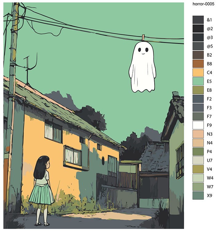 Картина по номерам «Ужасы: привидение на проводах, аниме арт» — картинка 2