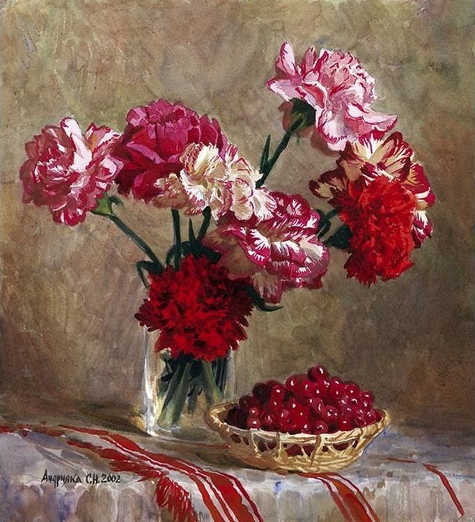 Картина по номерам «Гвоздики и вишни» — картинка 2