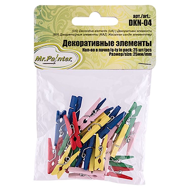 Декоративные прищепки, 2,5 см, 5 упаковок по 25 шт., цвет: белый, Mr.Painter — картинка 2