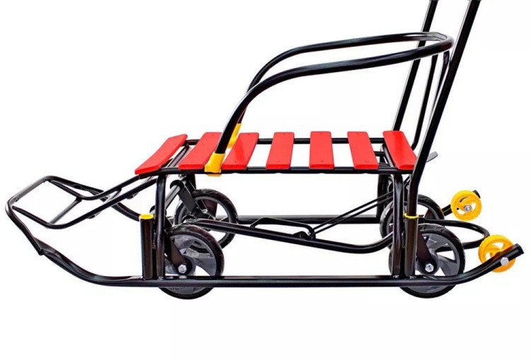 Санки детские Snow Black Auto красные рейки с колесами — картинка 11