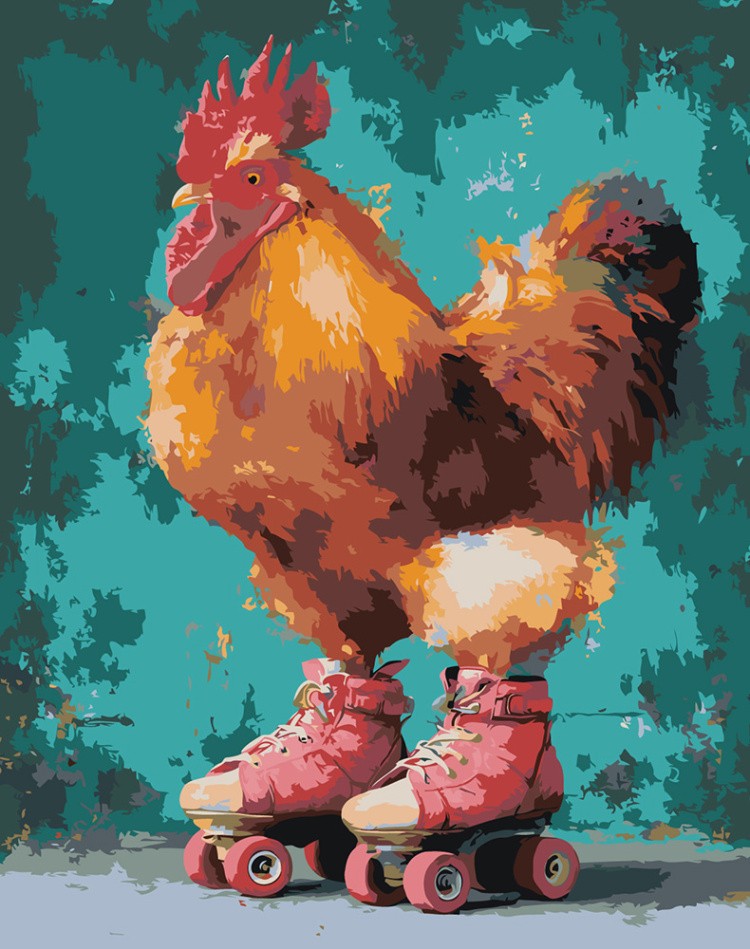 Картина по номерам Петух на розовых роликах