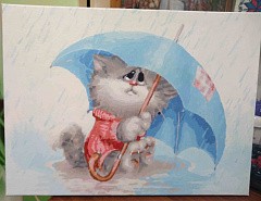 Картина по номерам «Кошарик под дождём» Алексея Долотова