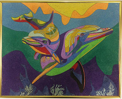 Картина цветным песком «Дельфины» Ваю Ромдони